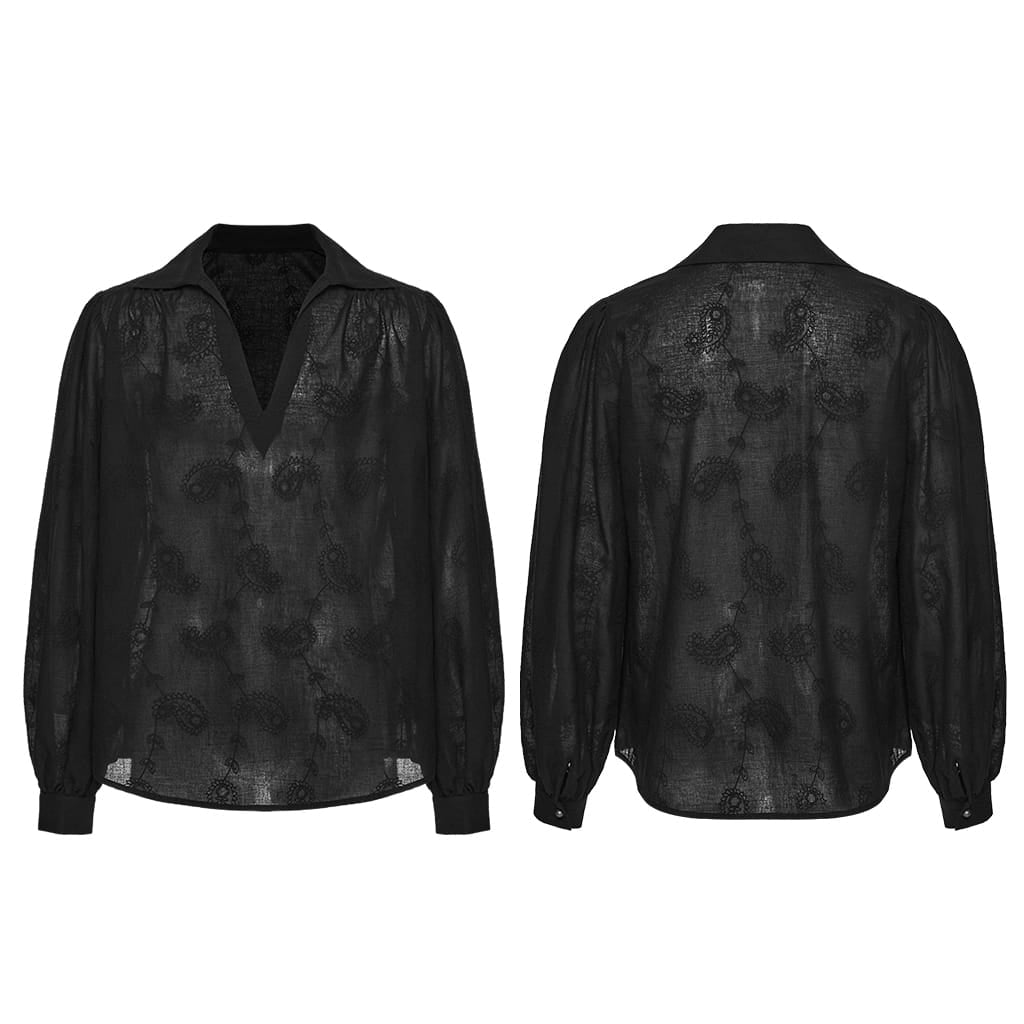Camisa holgada de manga larga con escote pronunciado y bordado gótico para hombre PUNK RAVE, color negro.