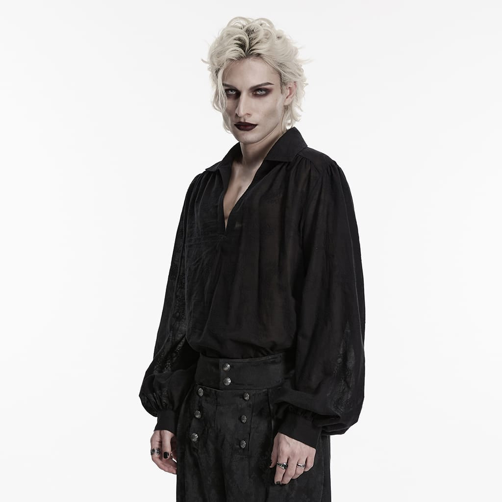Camicia ampia da uomo PUNK RAVE in stile gotico con scollo profondo e ricami, nera