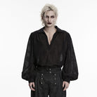 PUNK RAVE Men's Gothic Embroidered Plunging Loose Shirt Black