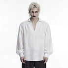 PUNK RAVE Men's Gothic Embroidered Plunging Loose Shirt White