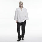 PUNK RAVE Men's Gothic Embroidered Plunging Loose Shirt White