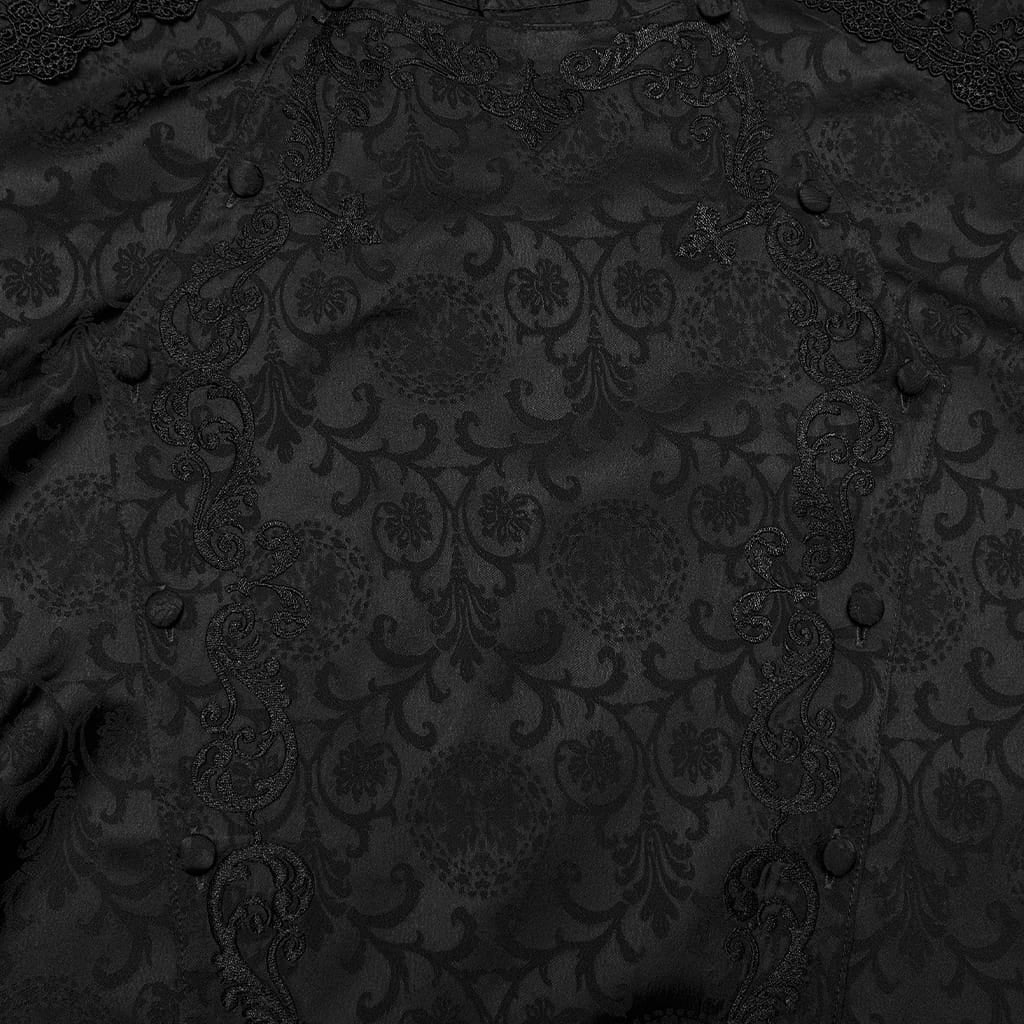 Camisa gótica PUNK RAVE para hombre con cuello alto bordado y corbata desmontable, color negro.
