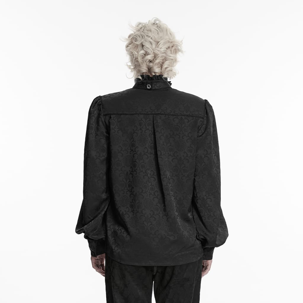 Camicia da uomo PUNK RAVE in stile gotico con colletto alla coreana ricamato e cravatta removibile, colore nero.