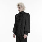 PUNK RAVE Men's Gothic Embroidered Stand Collar Shirt with Detachable Tie Black