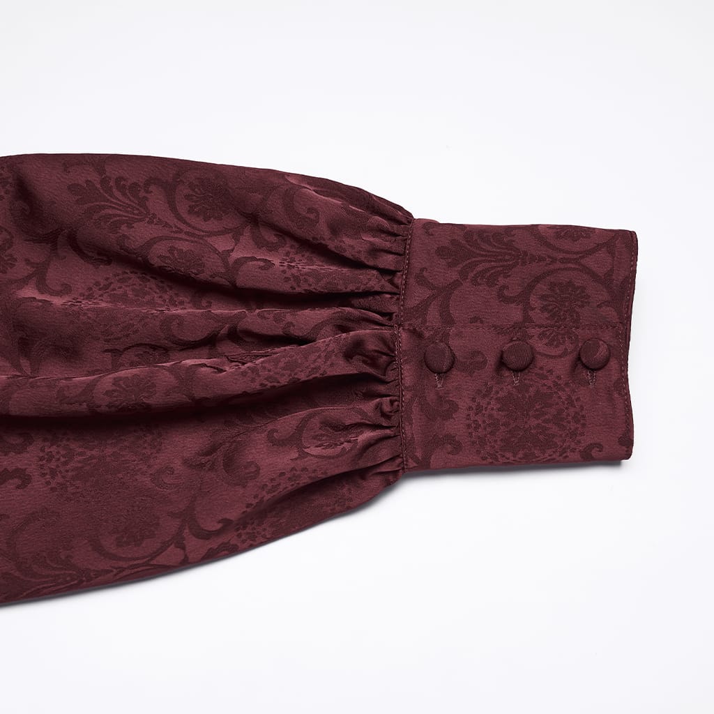 Camisa gótica PUNK RAVE para hombre con cuello alto bordado y corbata desmontable, color rojo.
