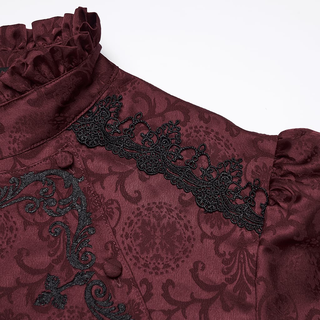 Camicia da uomo PUNK RAVE in stile gotico con colletto alla coreana e cravatta removibile, colore rosso