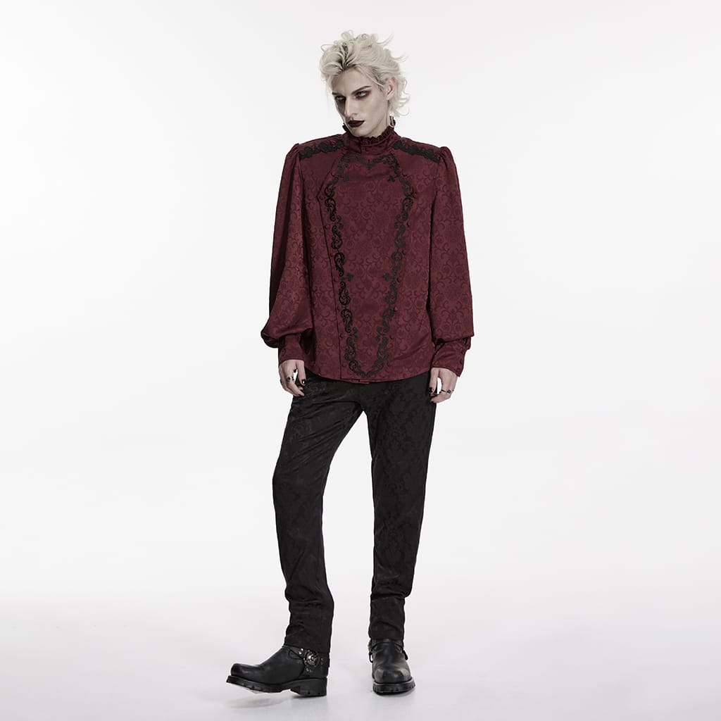 Camicia da uomo PUNK RAVE in stile gotico con colletto alla coreana e cravatta removibile, colore rosso