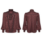 PUNK RAVE Men's Gothic Embroidered Stand Collar Shirt with Detachable Tie Red