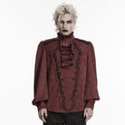 PUNK RAVE Men's Gothic Embroidered Stand Collar Shirt with Detachable Tie Red