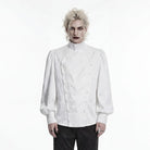 PUNK RAVE Men's Gothic Embroidered Stand Collar Shirt with Detachable Tie White