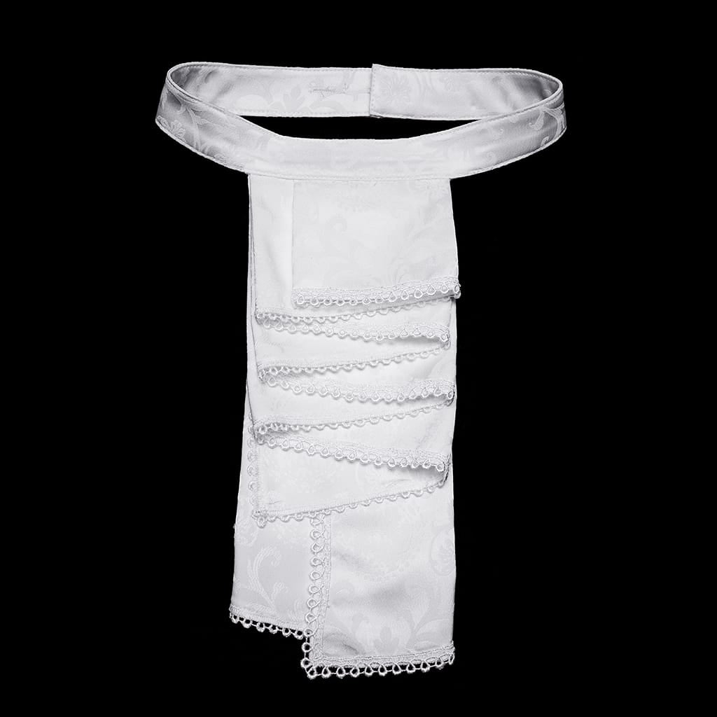 Camicia da uomo PUNK RAVE in stile gotico con colletto alla coreana ricamato e cravatta removibile, colore bianco