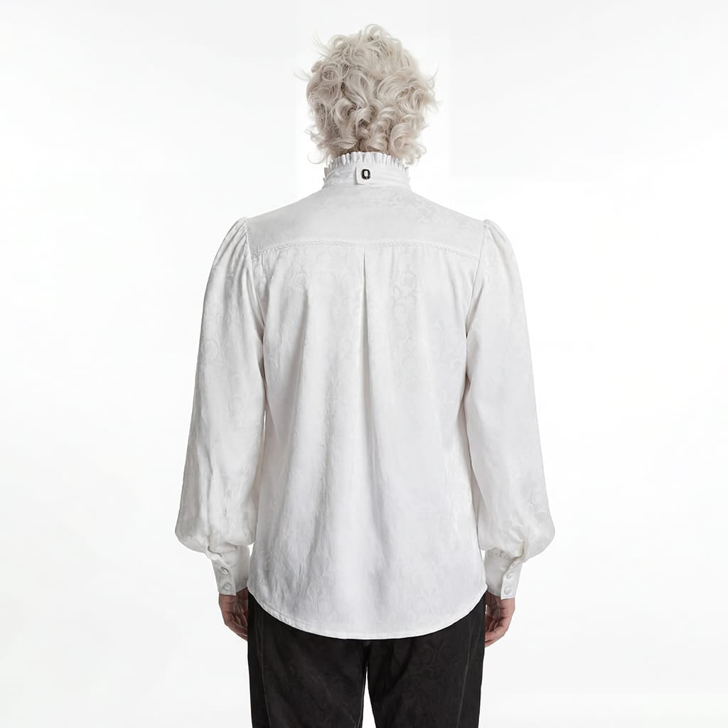 Camicia da uomo PUNK RAVE in stile gotico con colletto alla coreana ricamato e cravatta removibile, colore bianco