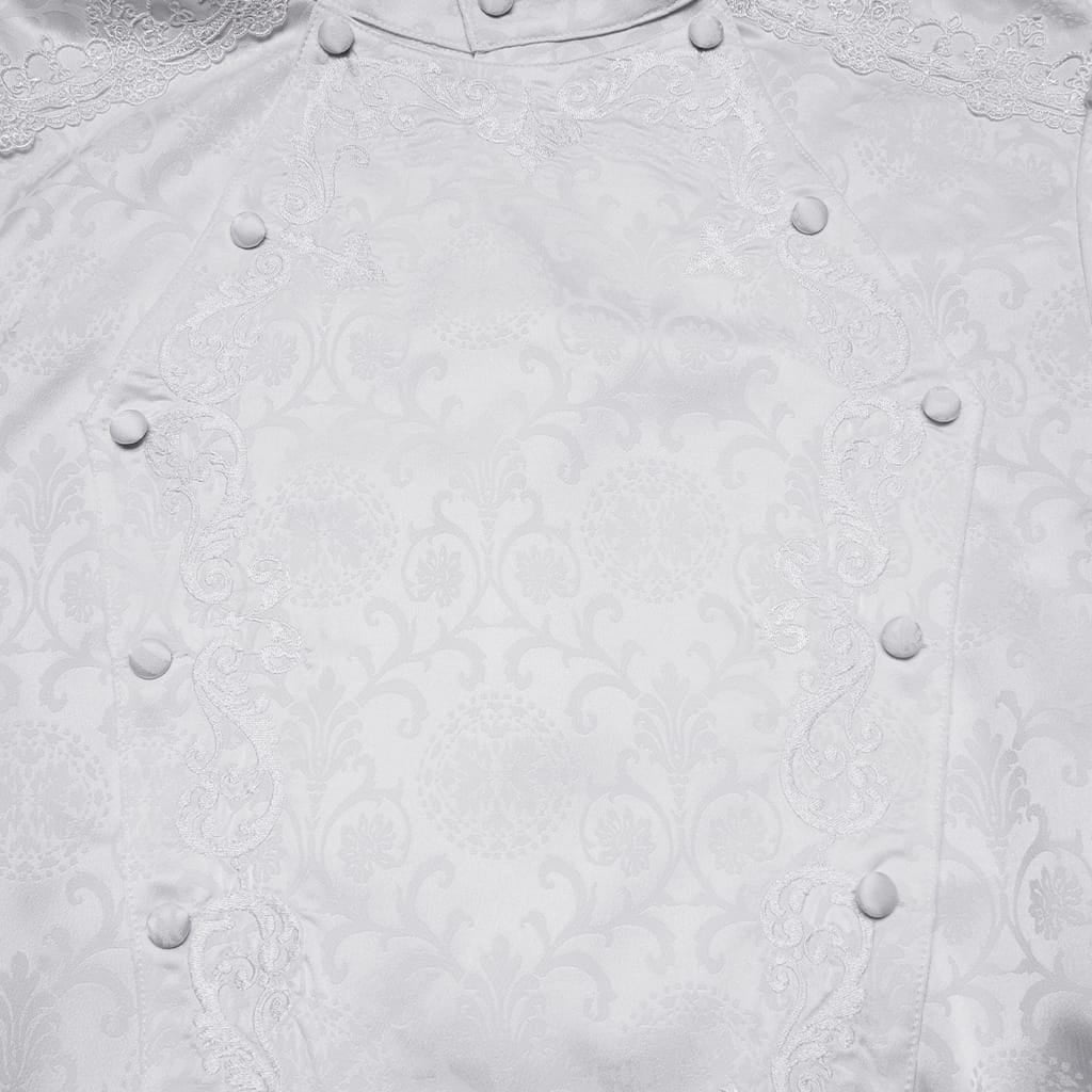 Camisa gótica de cuello alto bordada para hombre PUNK RAVE con corbata desmontable, color blanco.