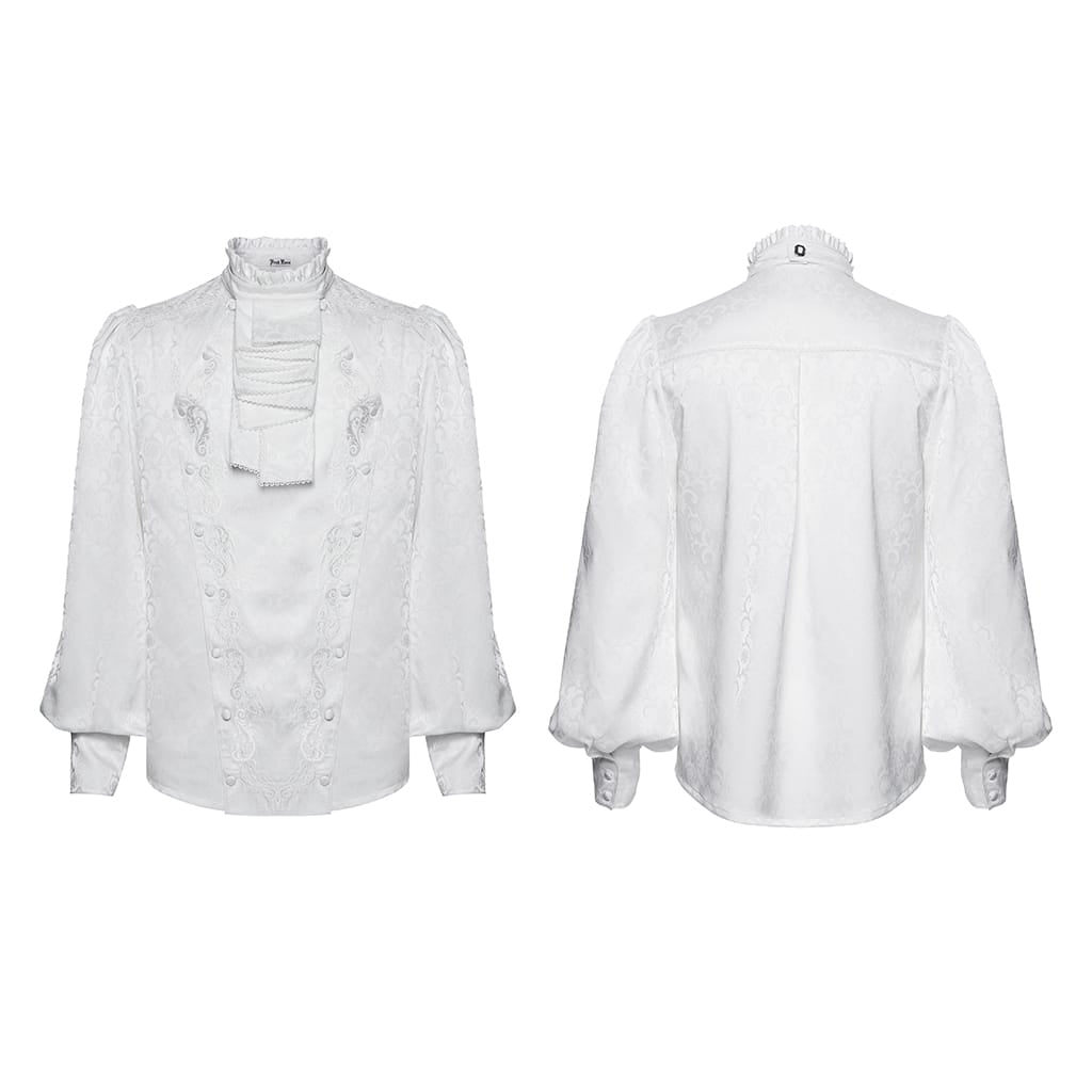 Camicia da uomo PUNK RAVE in stile gotico con colletto alla coreana ricamato e cravatta removibile, colore bianco