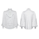 PUNK RAVE Men's Gothic Embroidered Stand Collar Shirt with Detachable Tie White