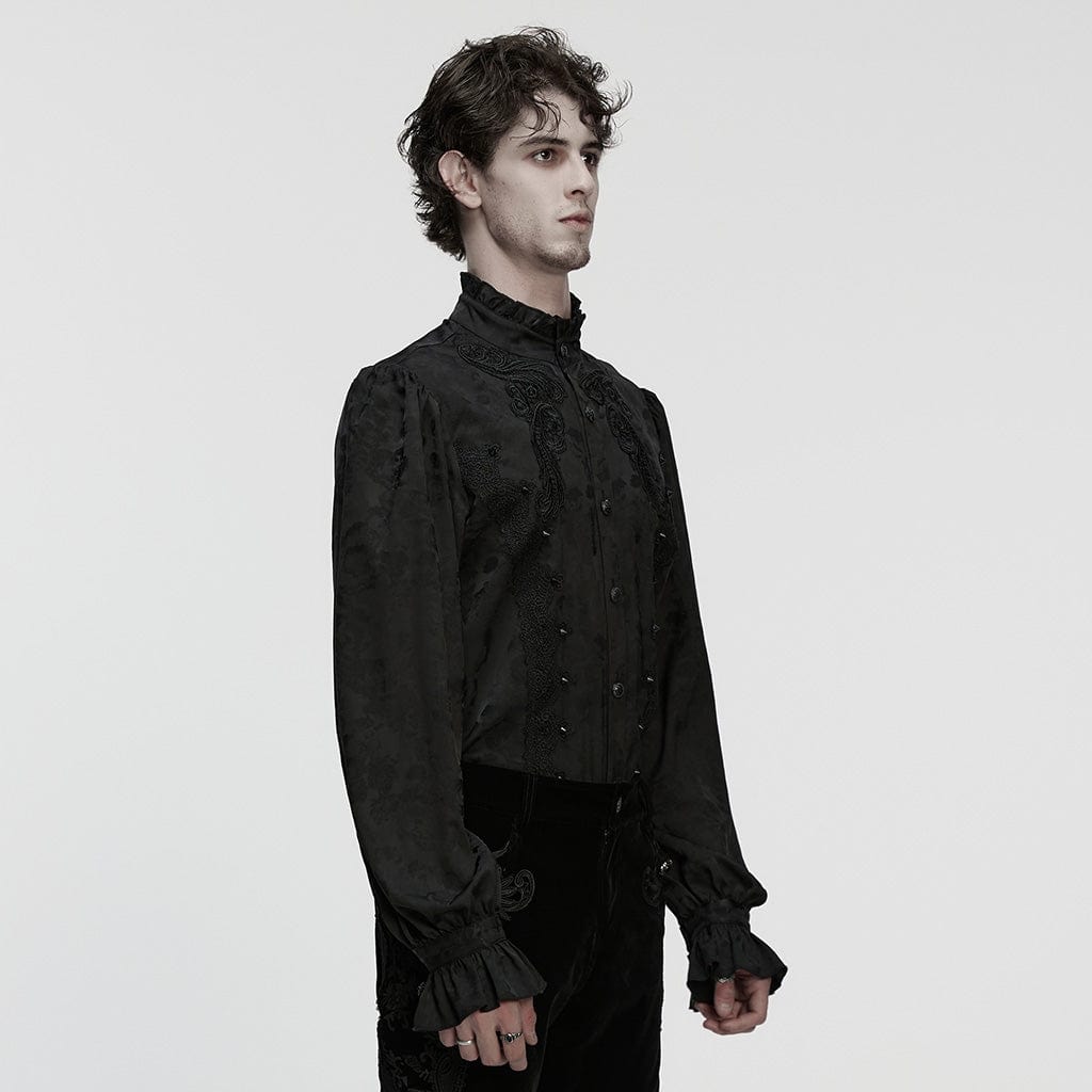 PUNK RAVE Men's Gothic Embroidered Studded Puff Sleeved Shirt