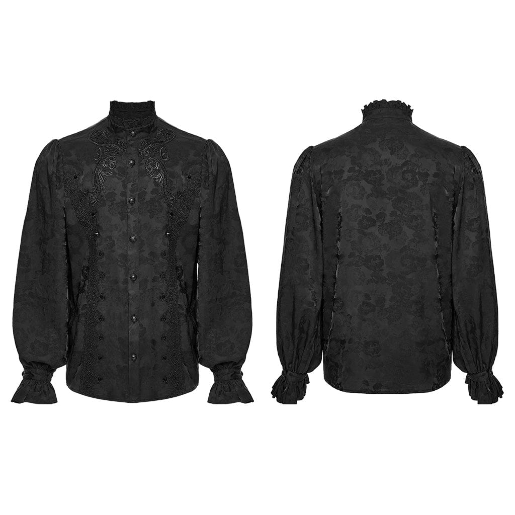 PUNK RAVE Men's Gothic Embroidered Studded Puff Sleeved Shirt
