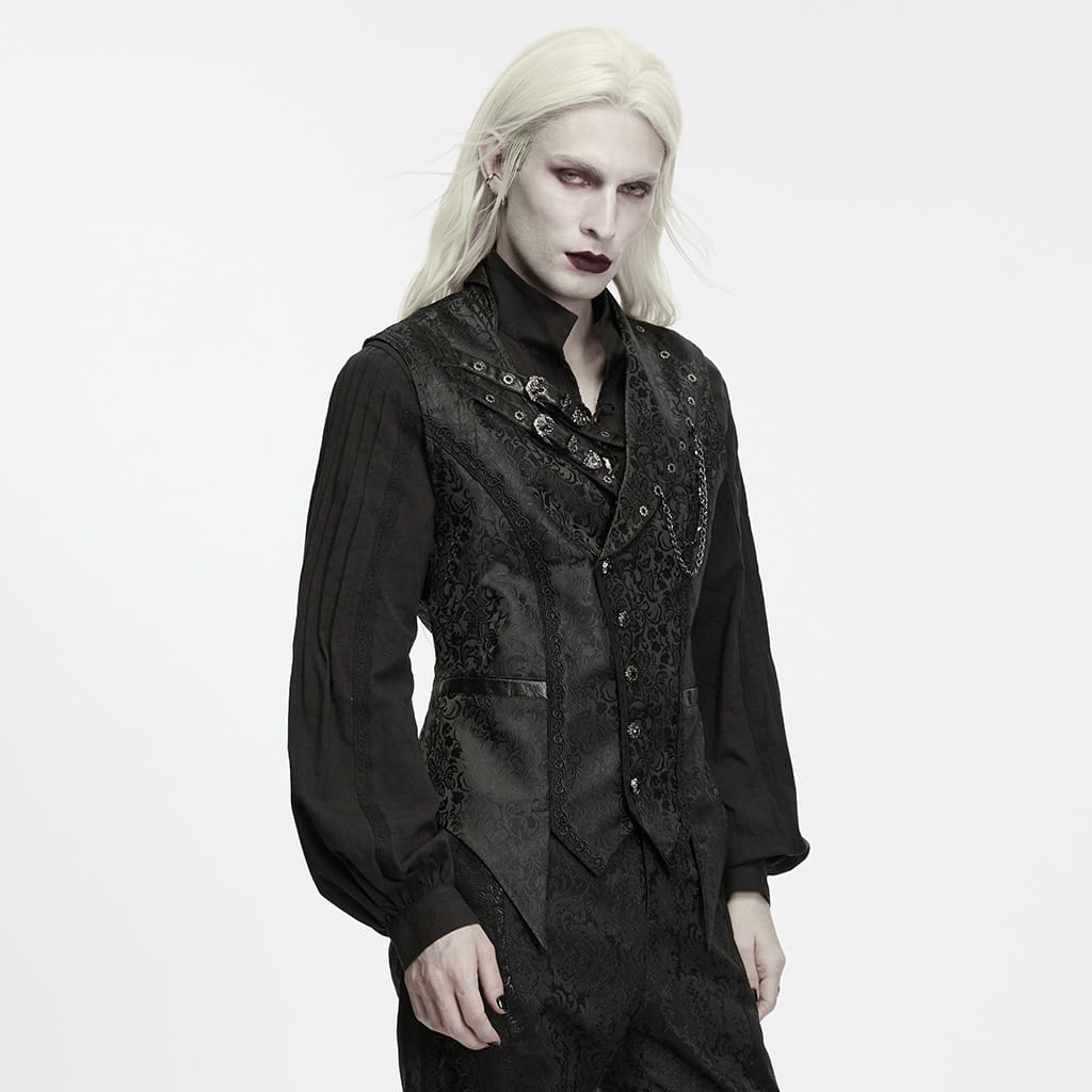 PUNK RAVE Men's Gothic Eyelet Buckle Strap Chain Jacquard Vest