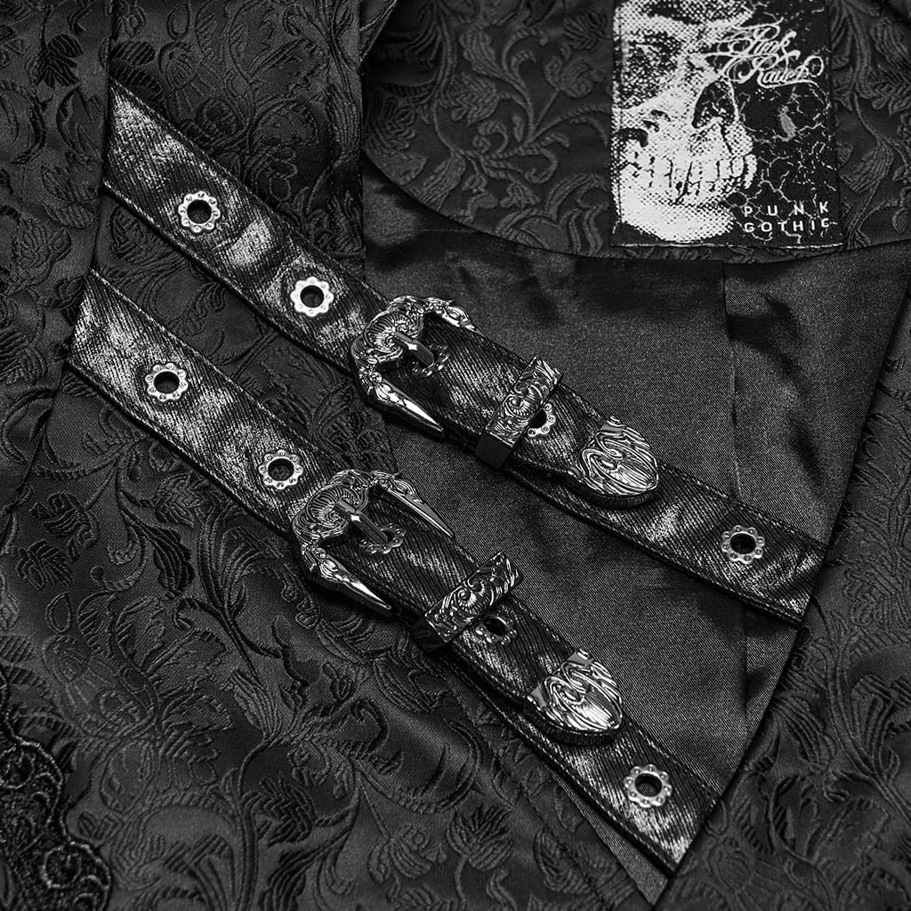 PUNK RAVE Men's Gothic Eyelet Buckle Strap Chain Jacquard Vest