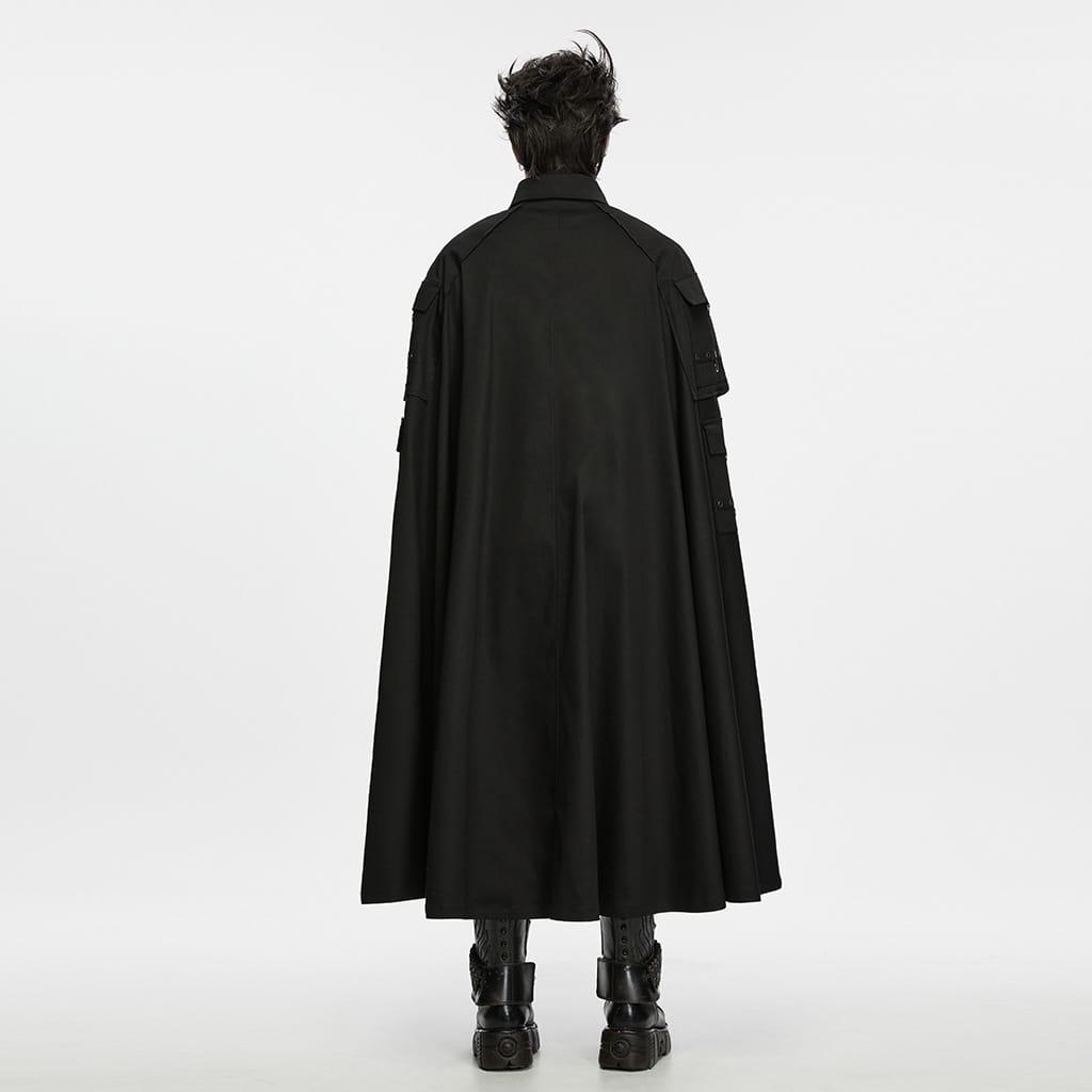 PUNK RAVE Men's Gothic Eyelet Studded Collared Long Cloak