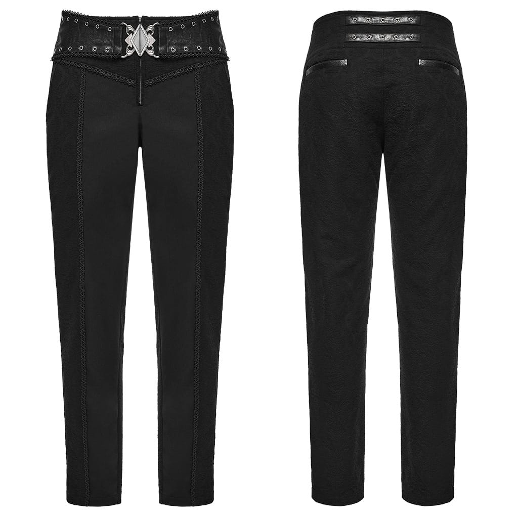 PUNK RAVE Men's Gothic Eyelet Zipper Slim Pants