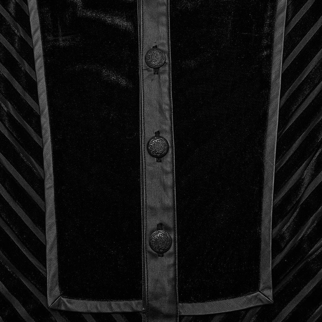 PUNK RAVE Men's Gothic Faux Leather Splice Striped Velvet Shirt