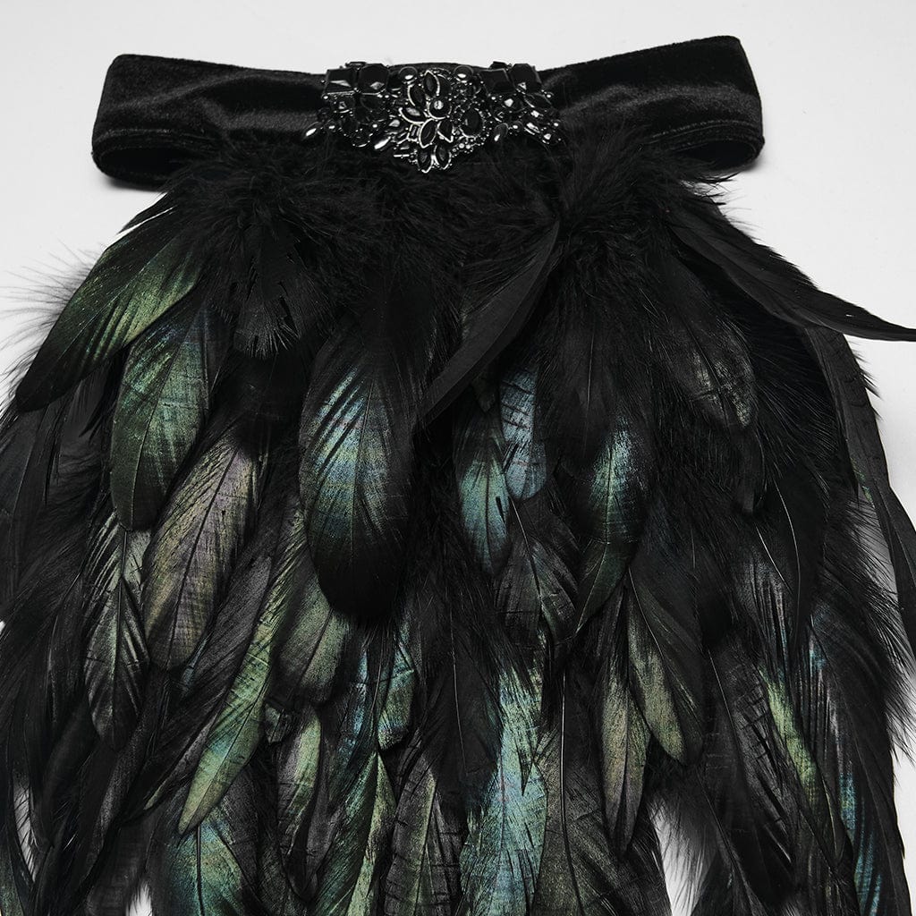 PUNK RAVE Men's Gothic Feather Velvet Collar