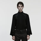 PUNK RAVE Men's Gothic Floral Decal Stand Collar Lantern Sleeved Shirt Black