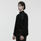 PUNK RAVE Men's Gothic Floral Decal Stand Collar Lantern Sleeved Shirt Black