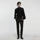 PUNK RAVE Men's Gothic Floral Decal Stand Collar Lantern Sleeved Shirt Black