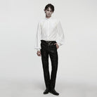 PUNK RAVE Men's Gothic Floral Decal Stand Collar Lantern Sleeved Shirt White