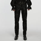 PUNK RAVE Men's Gothic Floral Embroidered Buckle Strap Pants