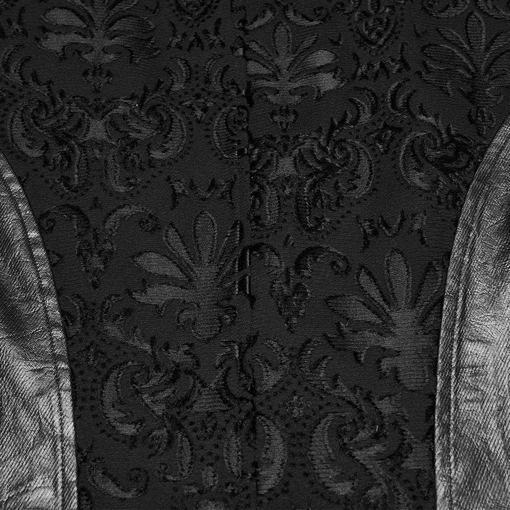 PUNK RAVE Men's Gothic Floral Embroidered Buckle-up Vest