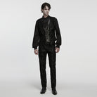 PUNK RAVE Men's Gothic Floral Embroidered Buckle-up Vest