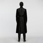 PUNK RAVE Men's Gothic Floral Jacquard Bouble-breasted Zip Coat Black