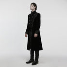 PUNK RAVE Men's Gothic Floral Jacquard Bouble-breasted Zip Coat Black