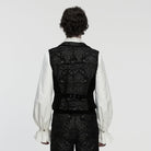 PUNK RAVE Men's Gothic Floral Jacquard Buckle Strap Vest Black