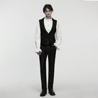 PUNK RAVE Men's Gothic Floral Jacquard Buckle Strap Vest Black