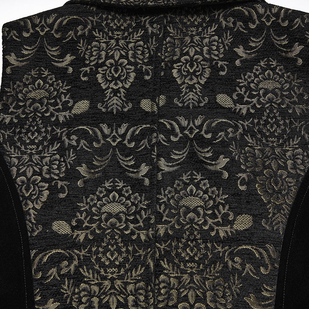 PUNK RAVE Men's Gothic Floral Jacquard Buckle Strap Vest Black-Golden
