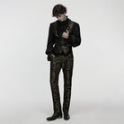 PUNK RAVE Men's Gothic Floral Jacquard Buckle Strap Vest Black-Golden