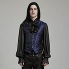 PUNK RAVE Men's Gothic Floral Jacquard Lace-up Black Blue Vest