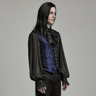 PUNK RAVE Men's Gothic Floral Jacquard Lace-up Black Blue Vest