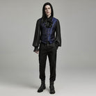 PUNK RAVE Men's Gothic Floral Jacquard Lace-up Black Blue Vest