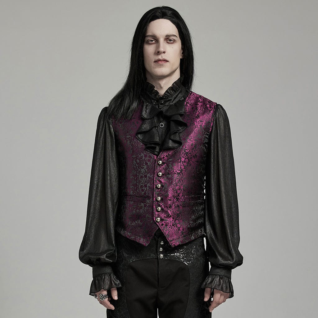 Men's Gothic Floral Jacquard Lace-up Black Red Vest – Punk Design