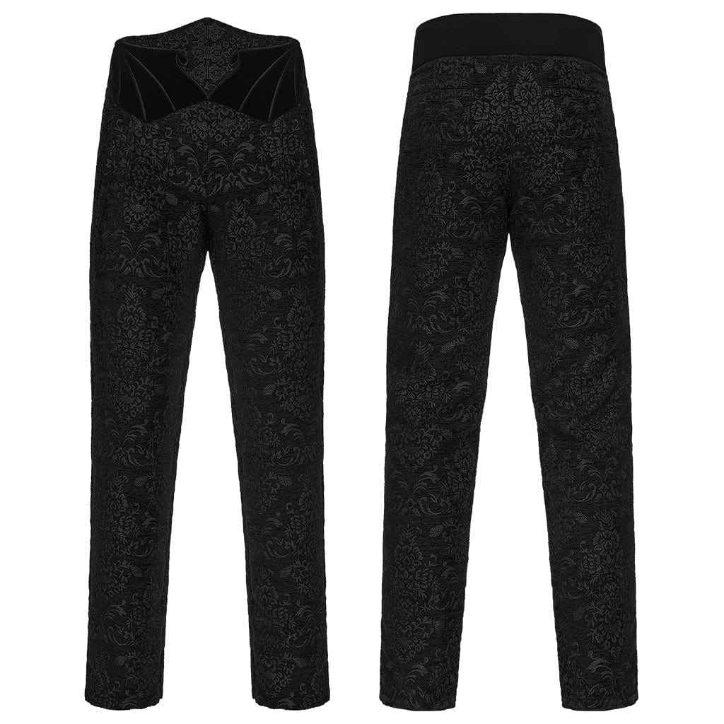 PUNK RAVE Men's Gothic Floral Jacquard Pants Black
