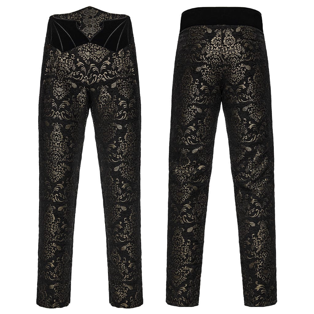 PUNK RAVE Men's Gothic Floral Jacquard Pants Black-Golden