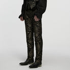 PUNK RAVE Men's Gothic Floral Jacquard Pants Black-Golden