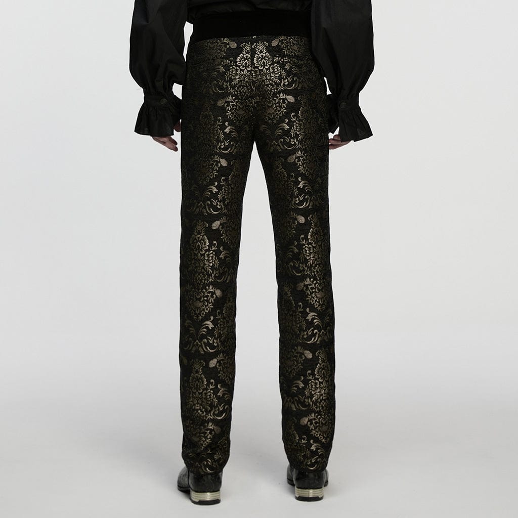 Men's Gothic Floral Jacquard Pants Black-Golden – Punk Design