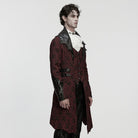 PUNK RAVE Men's Gothic Floral Jacquard Turn-down Bat Collar Coat Black-Red