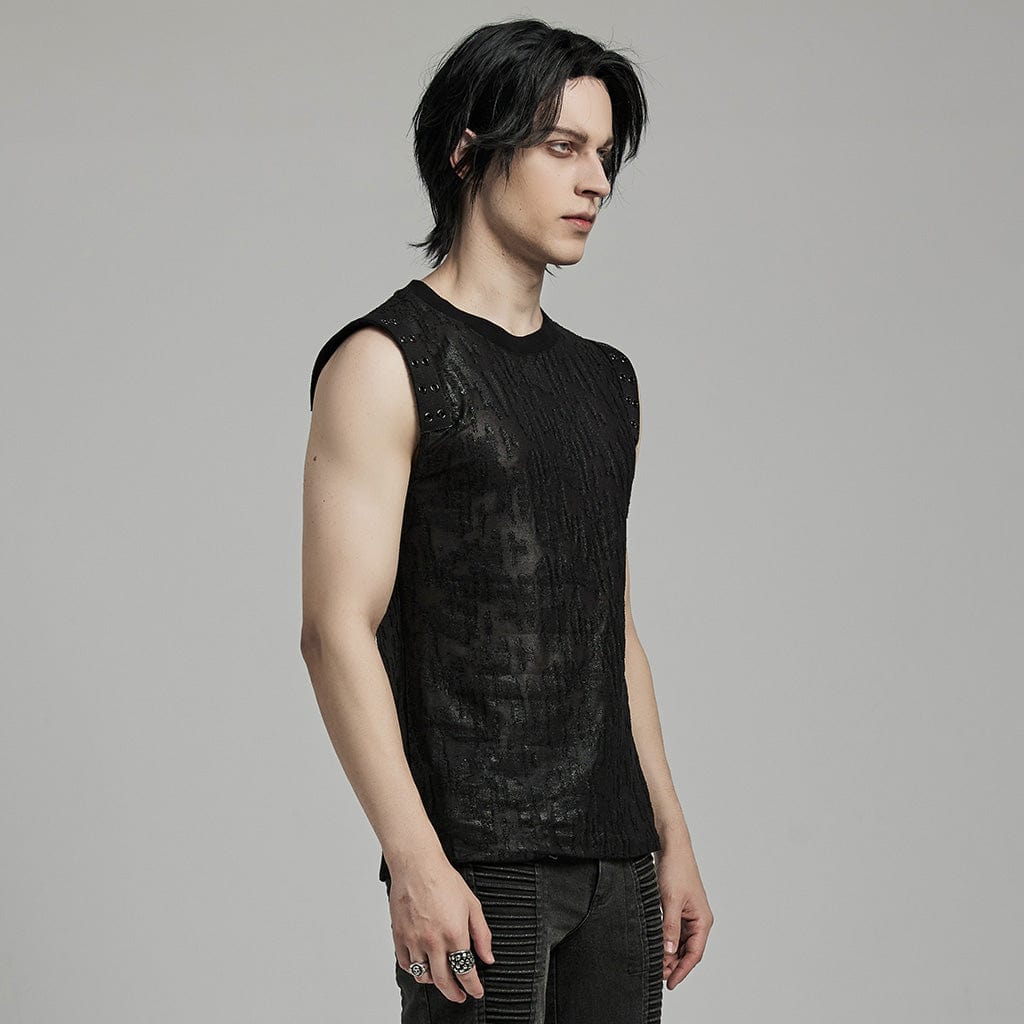 PUNK RAVE Men's Gothic Grunge Distressed Eyelet Tank Top